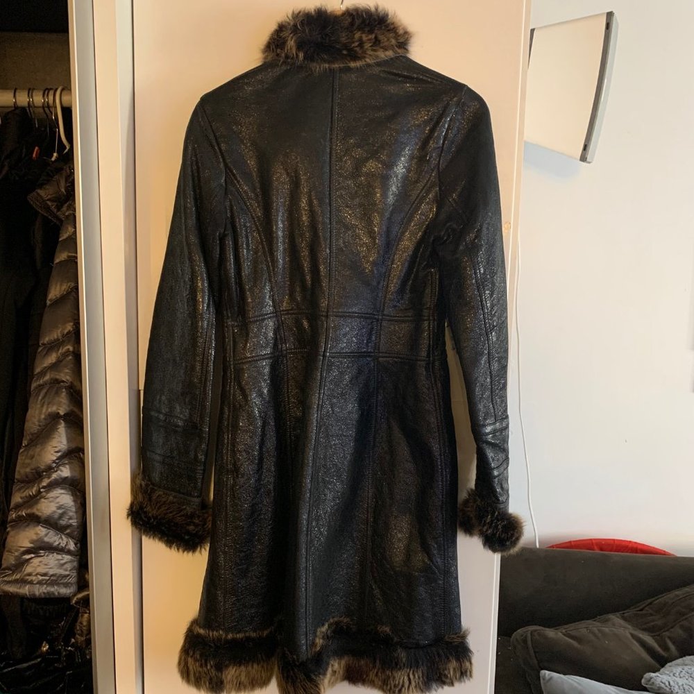 PASHA VENETO BLACK/ BROWN SHEARLING LEATHER FUR LINED TRIM COAT JACKET XS - Picture 3 of 8